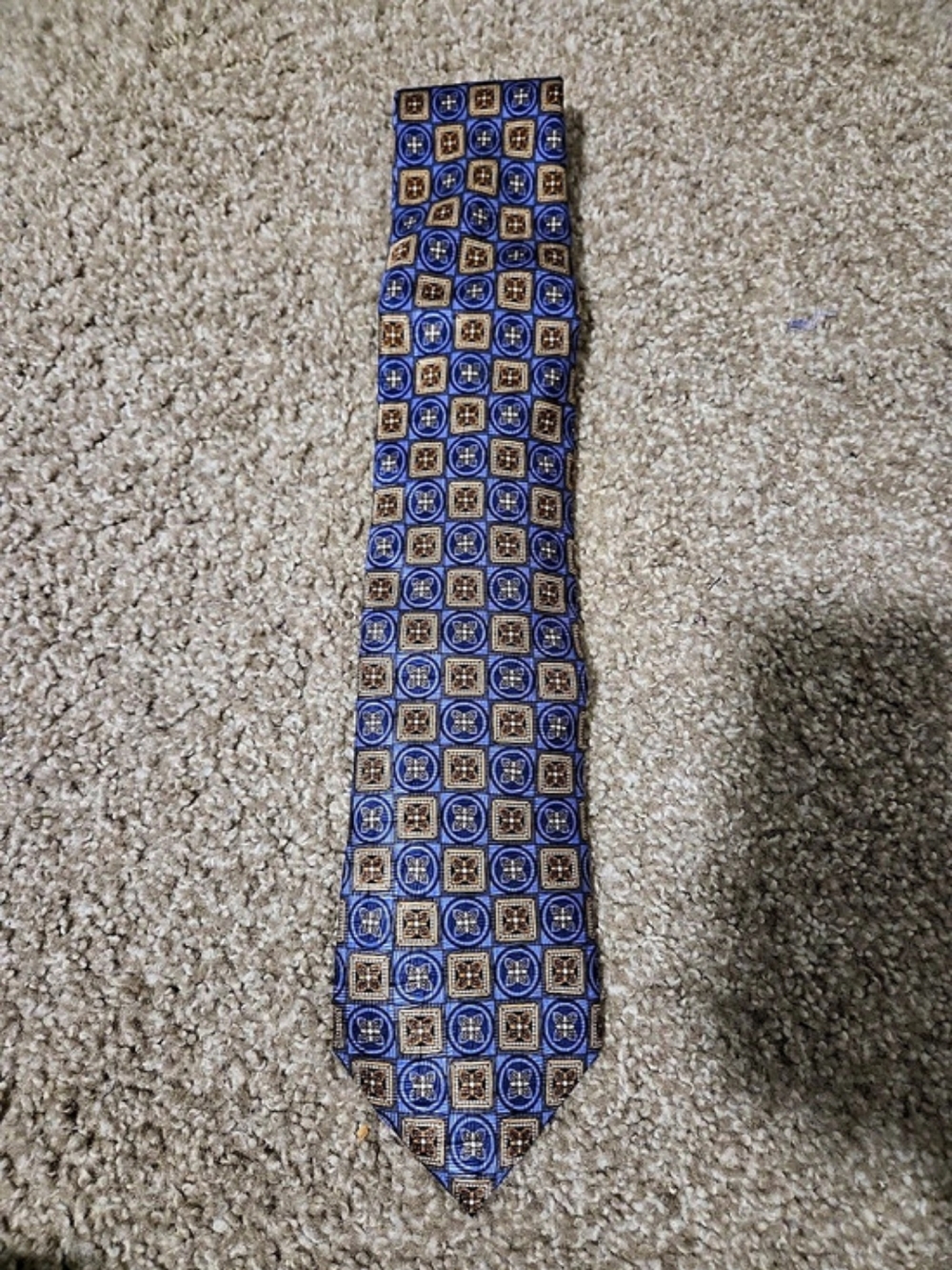 JZ Richards x Utah Woolen Mills Clothes Blue And Gold Geometric Medallion Tie